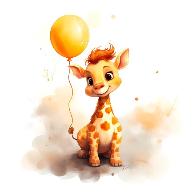 Photo watercolor painting of a cute baby giraffe