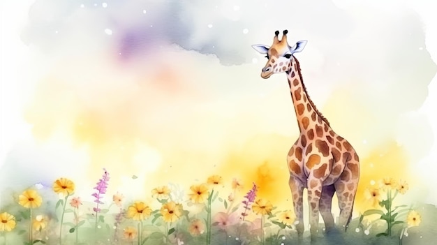 Photo watercolor painting of a cute baby giraffe