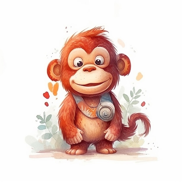 watercolor painting of a cute baby orangutan isolated on white background