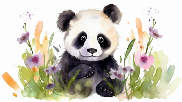 かわいい赤ちゃんパンダの水彩画