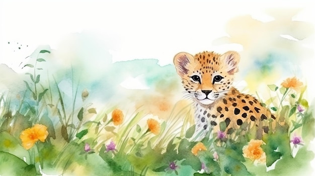 Watercolor painting of a cute baby tiger