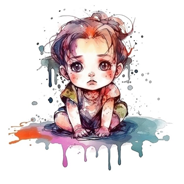 귀여운 아기의 수채화 그림