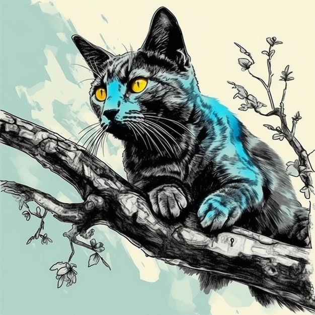 Watercolor painting of cute cat