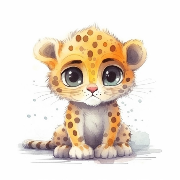 Watercolor painting of a cute cheetah isolated on white background