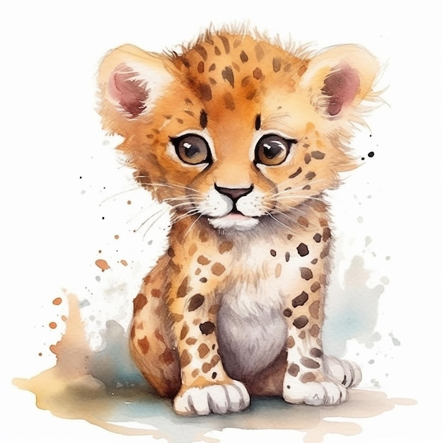 Watercolor painting of a cute cheetah isolated on white background