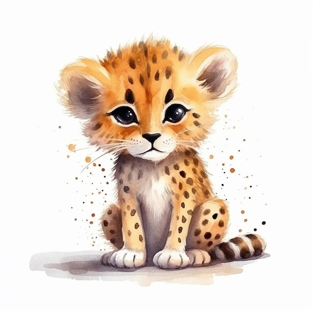 Watercolor painting of a cute cheetah isolated on white background