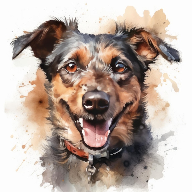 Watercolor painting of a cute dog on white background Al generated