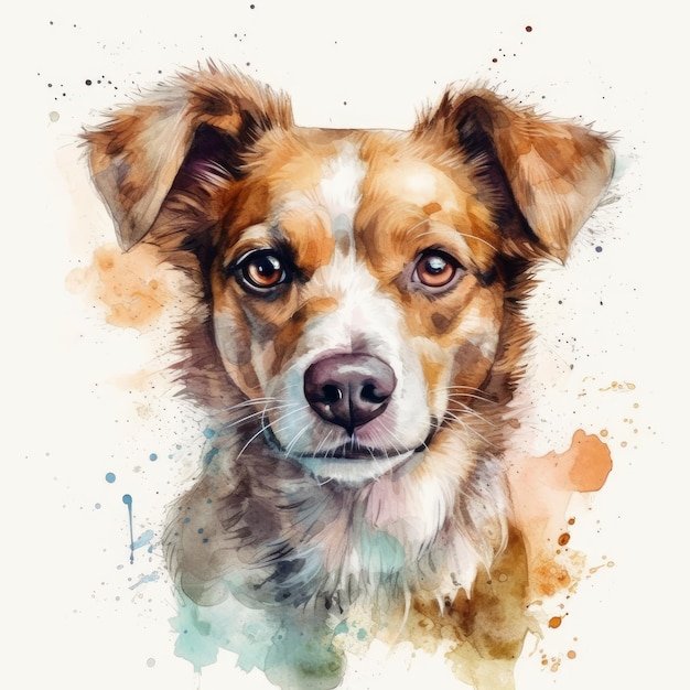 Watercolor painting of a cute dog on white background Al generated