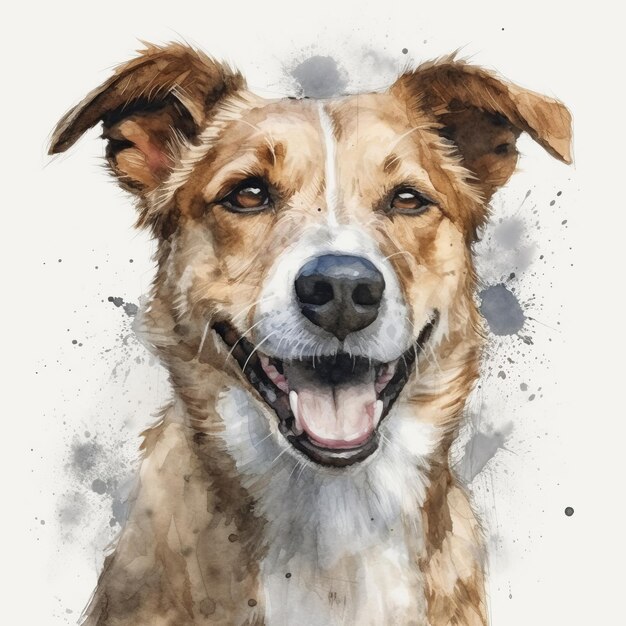 白い背景の上のかわいい犬の水彩画 Al 生成