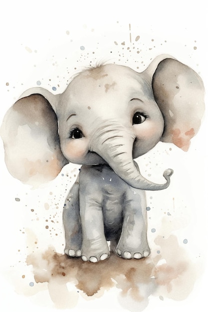 Watercolor painting of cute elephant smiling high quality illustration for kid