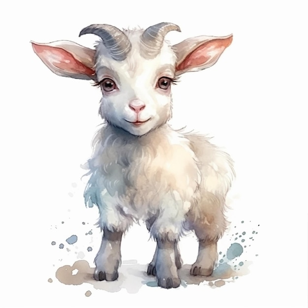 Watercolor painting of a cute goat isolated on white background