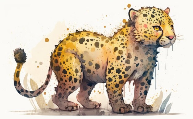 Photo a watercolor painting of cute leopard. watercolor illustrations for kids cartoon style ai generated