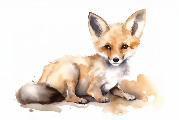 watercolor painting of cute little baby fox cub generative AI