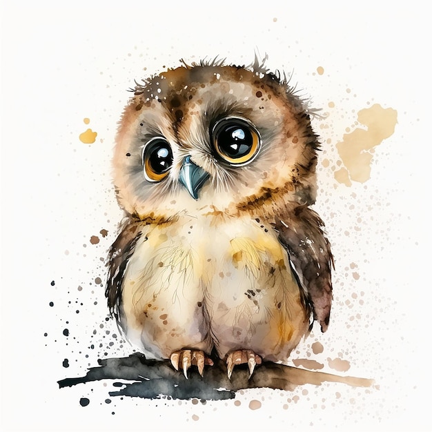 A watercolor painting of a cute little owl.