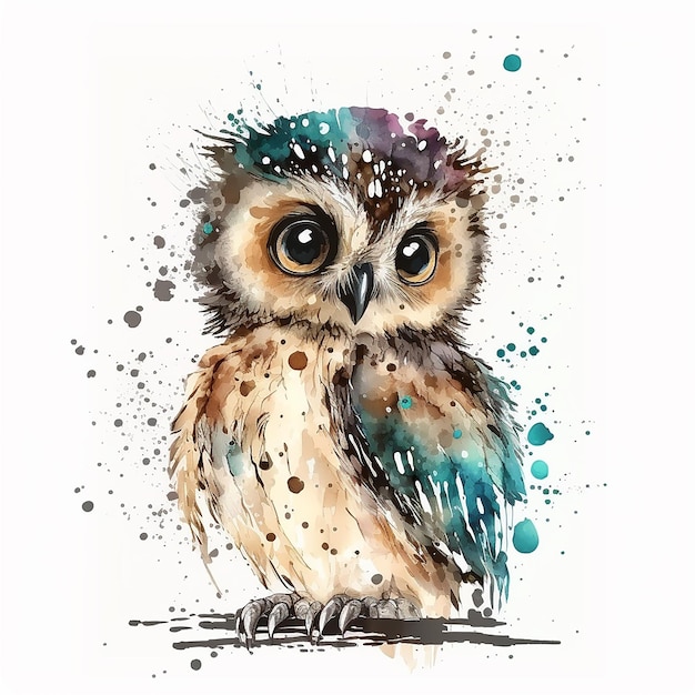 A watercolor painting of a cute owl.