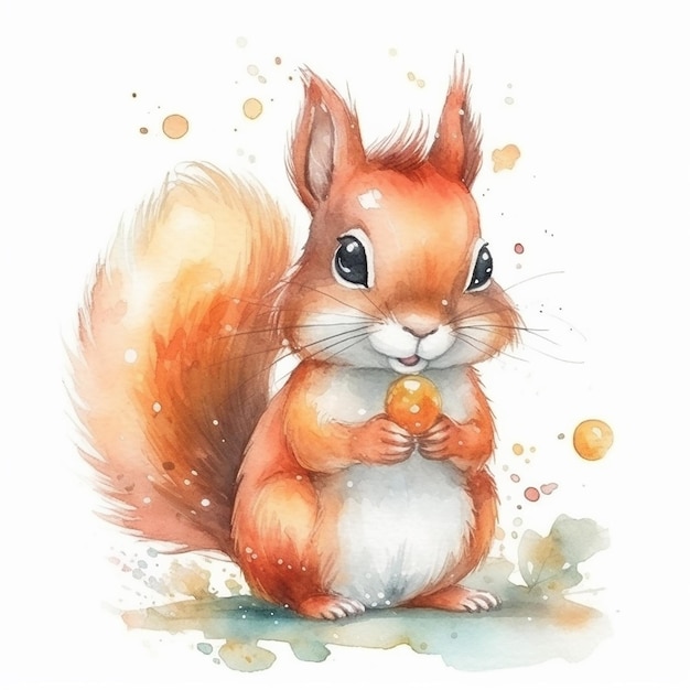 watercolor painting of a cute squirrel isolated on white background