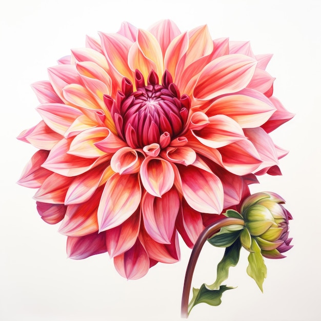 Watercolor painting of dahlia with white background