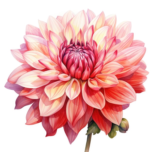 Watercolor painting of dahlia with white background