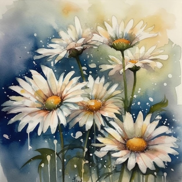 A watercolor painting of daisies.