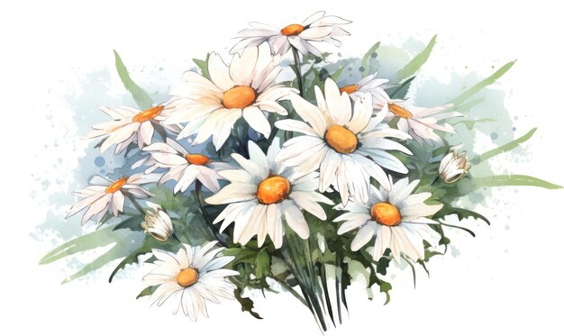 Watercolor painting of Daisy on white paper Floral illustration Bouquet