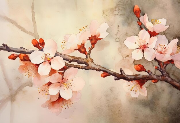 a watercolor painting depicting an almond blossom in the style of strong graphic elements