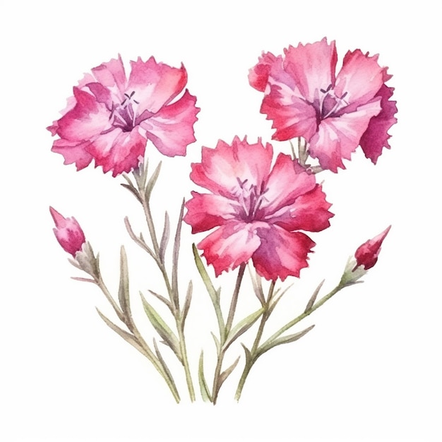 ダイアントス・カリオフィルス (Dianthus caryophyllus) の水彩画