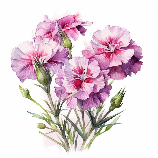 ダイアントス・カリオフィルス (Dianthus caryophyllus) の水彩画