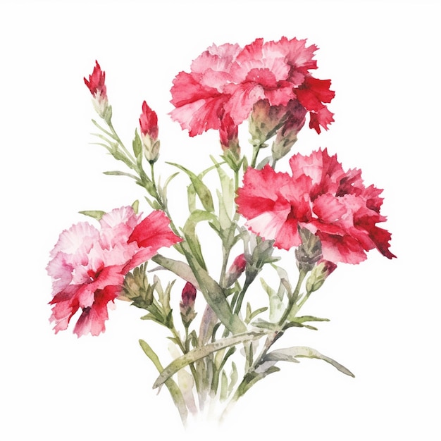 ダイアントス・カリオフィルス (Dianthus caryophyllus) の水彩画