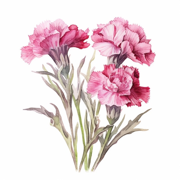 ダイアントス・カリオフィルス (Dianthus caryophyllus) の水彩画