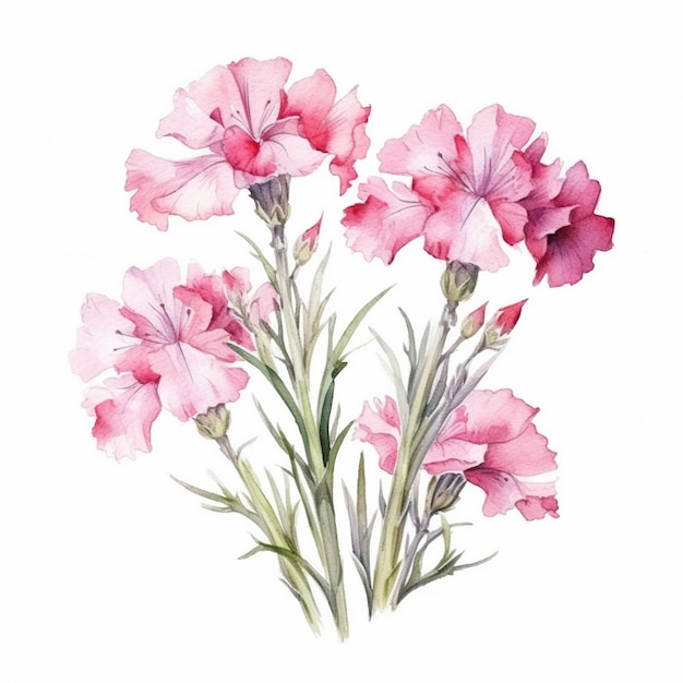 ダイアントス・カリオフィルス (Dianthus caryophyllus) の水彩画