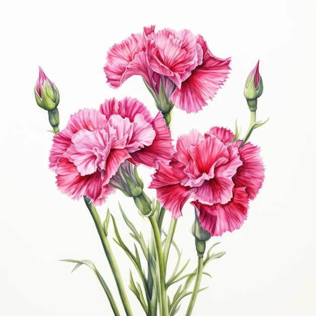 Watercolor painting of dianthus with white background