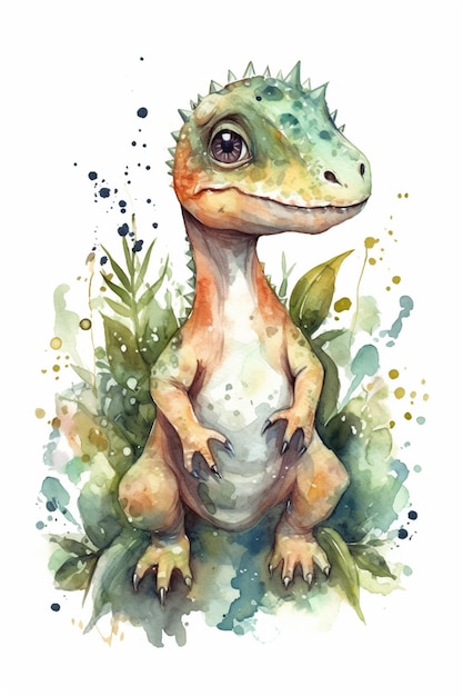 Watercolor painting of a dinosaur