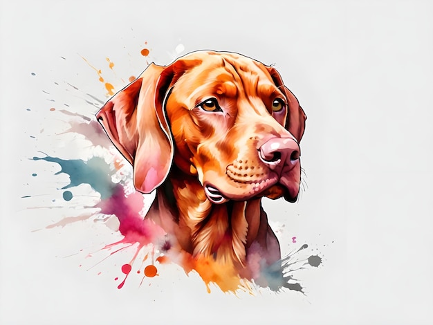 A watercolor painting of a dog color splash multicolor Abstract digital art white background