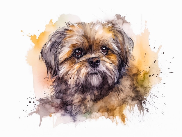 Акварельный рисунок собаки по кличке Бишон.
