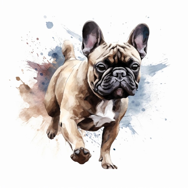 A watercolor painting of a dog that is running.