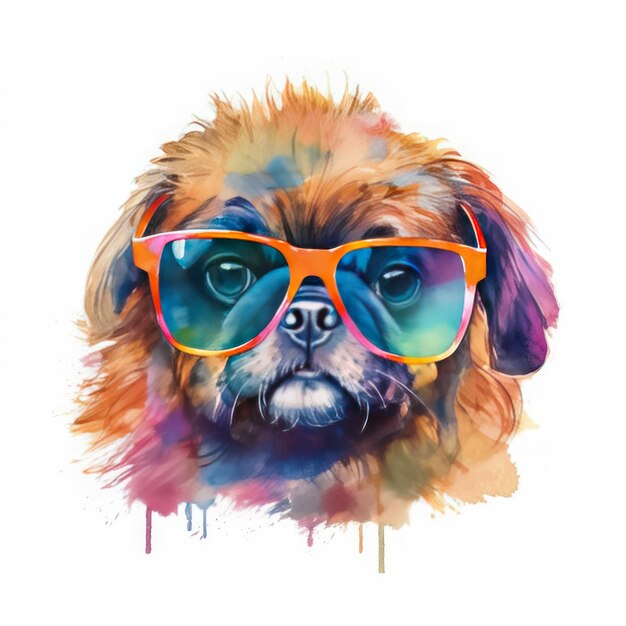 A watercolor painting of a dog wearing sunglasses.