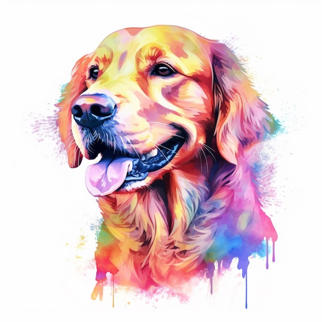 Акварельная картина собаки с цветным фоном.