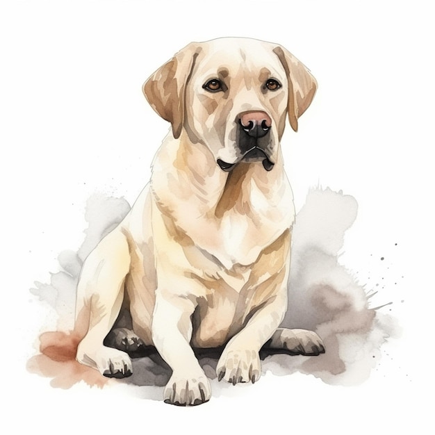 A watercolor painting of a dog in yellow