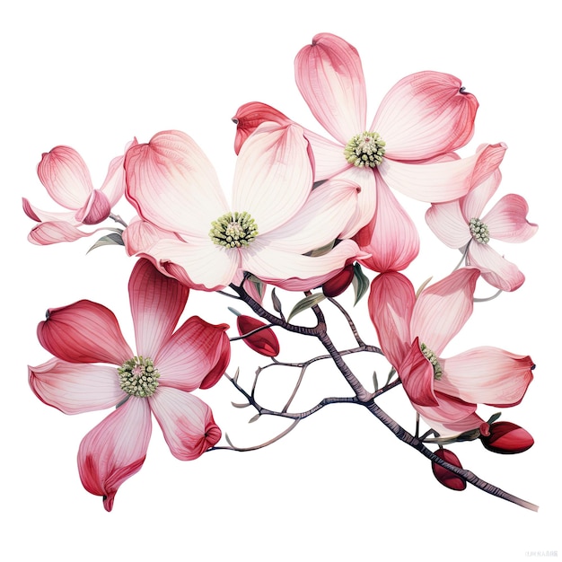 Watercolor painting of dogwood with white background