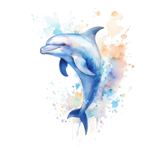 Watercolor painting of dolphin with white background