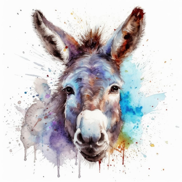 Watercolor painting of donkey