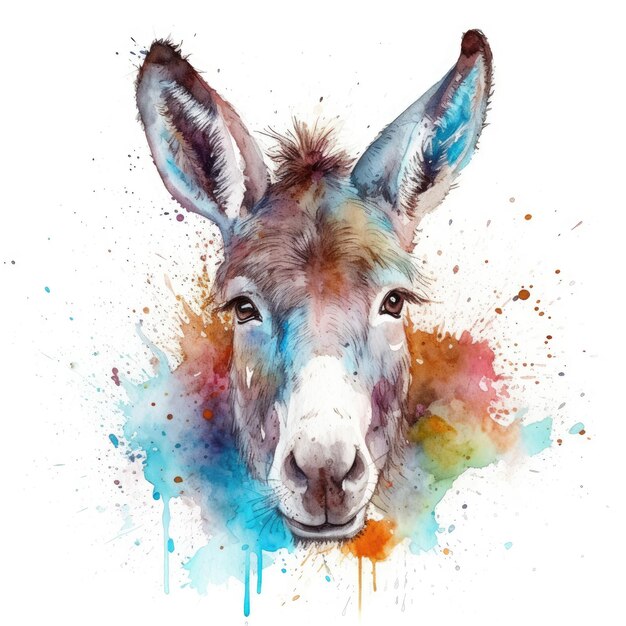 Watercolor painting of donkey