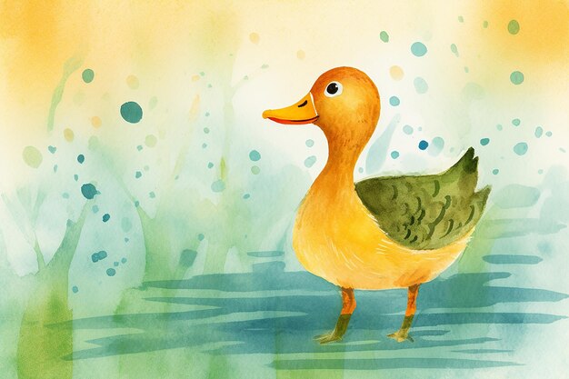 A watercolor painting of a duck