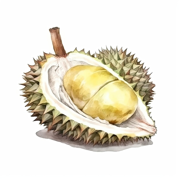 Акварельный рисунок плода дуриана.