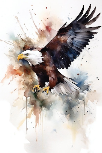 A watercolor painting of an eagle with the word eagle on it.