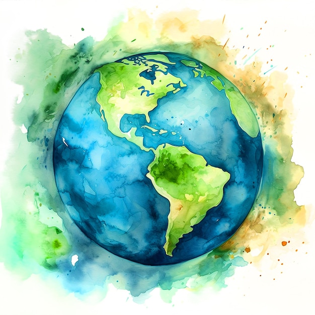 A watercolor painting of the earth with the continent of the world on it.