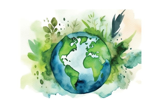 A watercolor painting of the earth with the word earth on it.