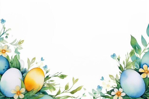 Watercolor Painting of Eggs and Flowers on a White Background