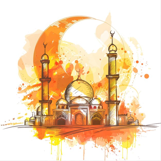 Photo watercolor painting eid al adha islamic logo tshirt poster design eid al fitr concept