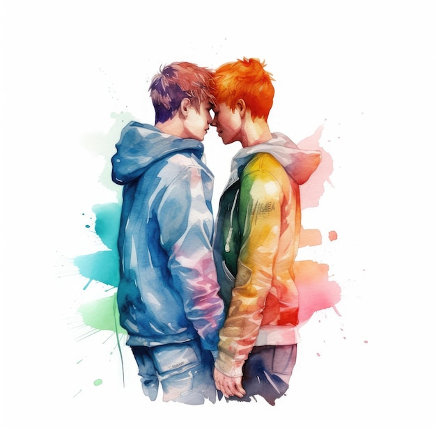 Watercolor painting of eighteenyearold LGBT couple